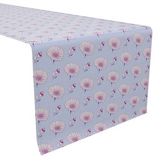 Table Runner, 100% Cotton, 16x72", Delicate Flower Illustration