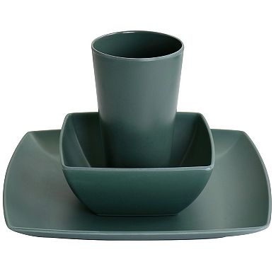 Gibson Home Grayson Melamine 12 Piece Square Dinnerware Set