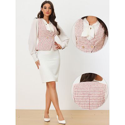 Women's Plaid Double Breasted Sleeveless Tweed Vest Waistcoat