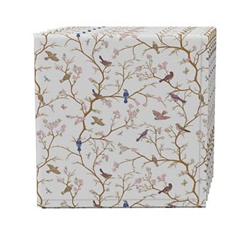 Napkin Set of 4, 100% Cotton, 20x20", Birds and Cherry Blossoms