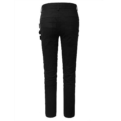 Men's Pant Slim Fit Pockets Patch Buckle Zipper Gothic Punk Rock Pants