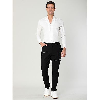 Men's Pant Slim Fit Pockets Patch Buckle Zipper Gothic Punk Rock Pants