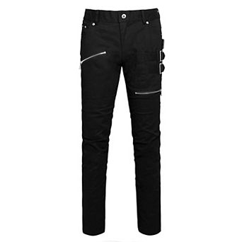 Men's Pant Slim Fit Pockets Patch Buckle Zipper Gothic Punk Rock Pants