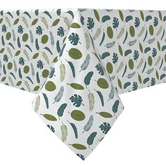 Square Tablecloth, 100% Cotton, 60x60", Tropical Leaves on Stripes