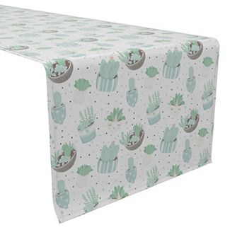 Table Runner, 100% Cotton, 16x90", Trendy Pastel Succulents