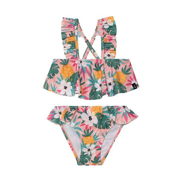 Printed Two Piece Swimsuit Light Pink Tropical Flowers