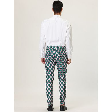 Men's Geometric Printed Color Block Flat Front Dress Pants