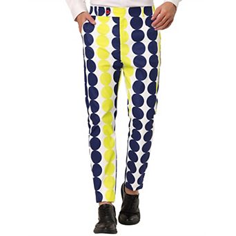 Men's Geometric Printed Color Block Flat Front Dress Pants