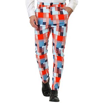 Men's Geometric Printed Color Block Flat Front Dress Pants