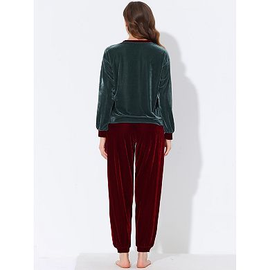 Women's Velvet Long Sleeve Soft Warm Top and Pants Pajamas Set