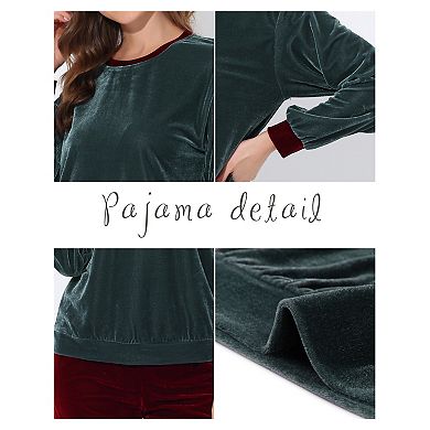 Women's Velvet Long Sleeve Soft Warm Top and Pants Pajamas Set