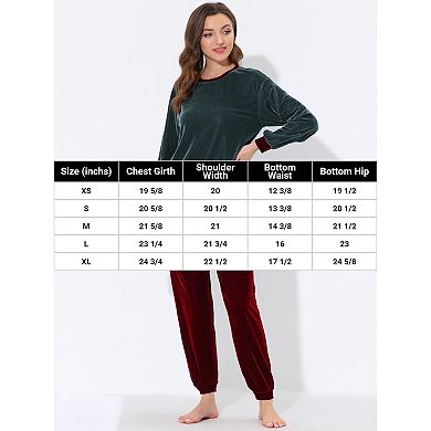 Women's Velvet Long Sleeve Soft Warm Top and Pants Pajamas Set