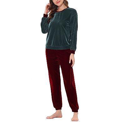 Women's Velvet Long Sleeve Soft Warm Top and Pants Pajamas Set