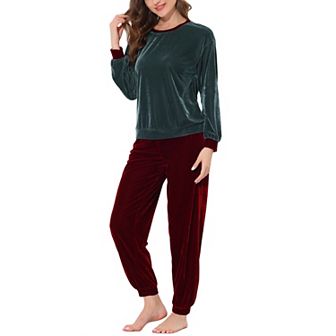 Women's Velvet Long Sleeve Soft Warm Top and Pants Pajamas Set