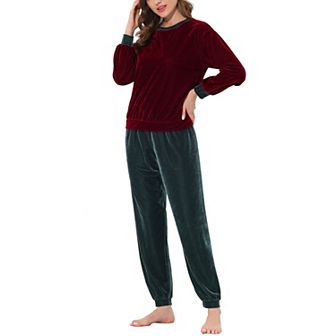 Women's Velvet Long Sleeve Soft Warm Top and Pants Pajamas Set