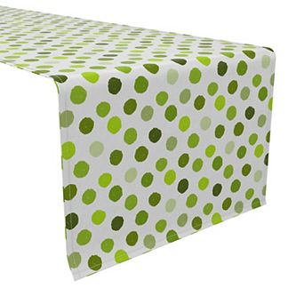 Table Runner, 100% Cotton, 16x90", Multi Green Polka Dots