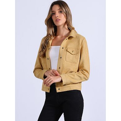 Women's Jackets Long Sleeve Faux Suede Trucker Motorcycle Jacket