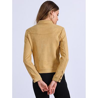 Women's Jackets Long Sleeve Faux Suede Trucker Motorcycle Jacket