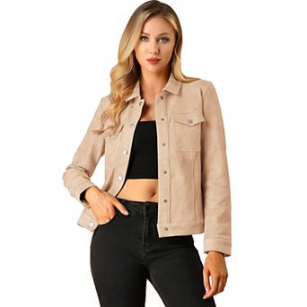 Women's Jackets Long Sleeve Faux Suede Trucker Motorcycle Jacket