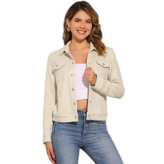 Women's Jackets Long Sleeve Faux Suede Trucker Motorcycle Jacket