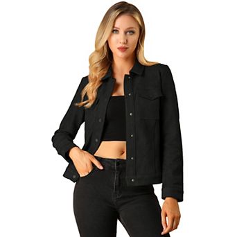 Women's Jackets Long Sleeve Faux Suede Trucker Motorcycle Jacket