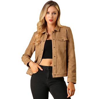 Women's Jackets Long Sleeve Faux Suede Trucker Motorcycle Jacket