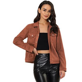 Women's Jackets Long Sleeve Faux Suede Trucker Motorcycle Jacket