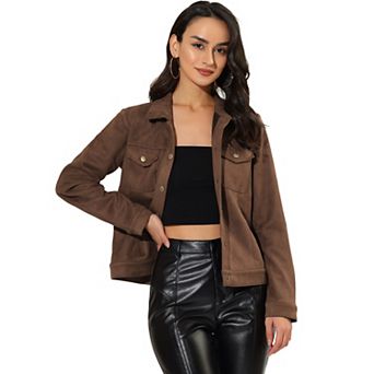 Women's Jackets Long Sleeve Faux Suede Trucker Motorcycle Jacket