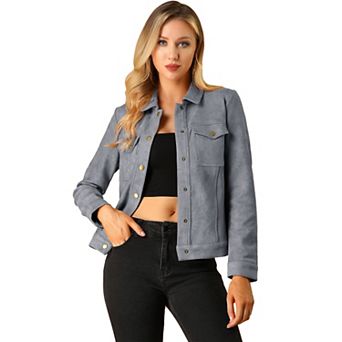 Women's Jackets Long Sleeve Faux Suede Trucker Motorcycle Jacket