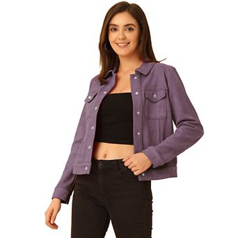 Women's Jackets Long Sleeve Faux Suede Trucker Motorcycle Jacket