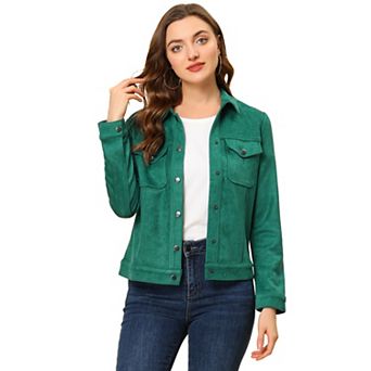 Women's Jackets Long Sleeve Faux Suede Trucker Motorcycle Jacket