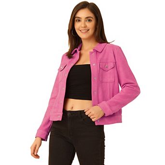 Women's Jackets Long Sleeve Faux Suede Trucker Motorcycle Jacket