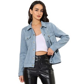 Women's Jackets Long Sleeve Faux Suede Trucker Motorcycle Jacket