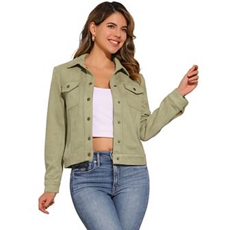 Women's Jackets Long Sleeve Faux Suede Trucker Motorcycle Jacket