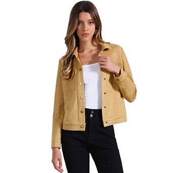 Women's Jackets Long Sleeve Faux Suede Trucker Motorcycle Jacket