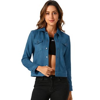 Women's Jackets Long Sleeve Faux Suede Trucker Motorcycle Jacket
