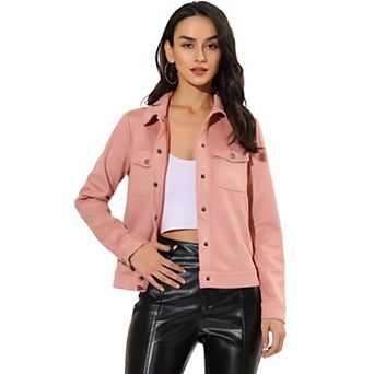 Women's Jackets Long Sleeve Faux Suede Trucker Motorcycle Jacket