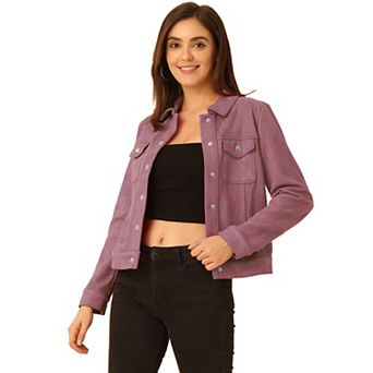 Women's Jackets Long Sleeve Faux Suede Trucker Motorcycle Jacket