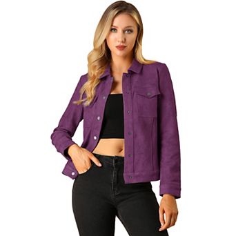 Women's Jackets Long Sleeve Faux Suede Trucker Motorcycle Jacket