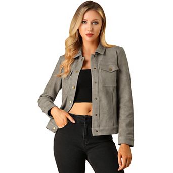 Women's Jackets Long Sleeve Faux Suede Trucker Motorcycle Jacket