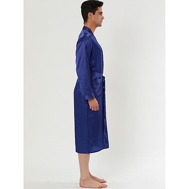 Men's Satin Robe Sleep Long Sleeve Lounge Sleepwear Pajama Bathrobe