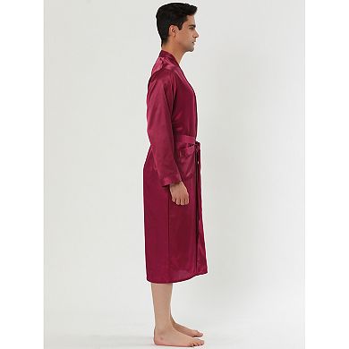 Men's Satin Robe Sleep Long Sleeve Lounge Sleepwear Pajama Bathrobe