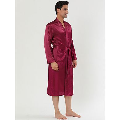 Men's Satin Robe Sleep Long Sleeve Lounge Sleepwear Pajama Bathrobe