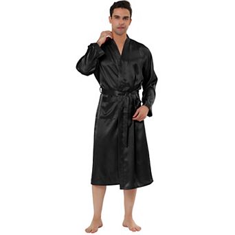 Men's Satin Robe Sleep Long Sleeve Lounge Sleepwear Pajama Bathrobe