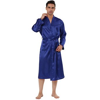 Men's Satin Robe Sleep Long Sleeve Lounge Sleepwear Pajama Bathrobe