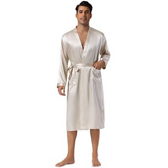 Men's Satin Robe Sleep Long Sleeve Lounge Sleepwear Pajama Bathrobe
