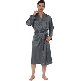 Men's Satin Robe Sleep Long Sleeve Lounge Sleepwear Pajama Bathrobe