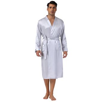 Men's Satin Robe Sleep Long Sleeve Lounge Sleepwear Pajama Bathrobe