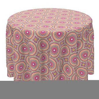 Round Tablecloth, 100% Cotton, 60 Round", Pink Boho Design