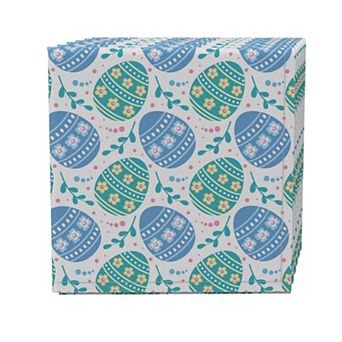 Napkin Set of 4, 100% Cotton, 20x20", Blue Floral Easter Eggs